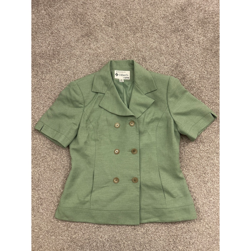90s Kasper Dillard's Blazer Women 4P Green Excellent Short Sleeve Double Breaste